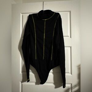 Black Bodysuit with Green Stitching Missguided Size 8/M